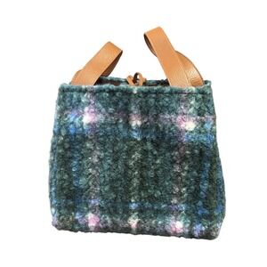 Sundance Textured Wool Blend Tote Bag Leather Straps‎ Handbag Artsy Eclectic